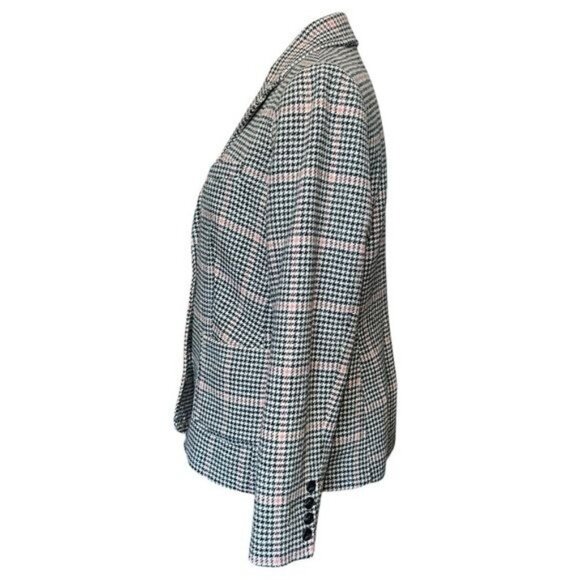 LL Bean Blazer Bellandi Black Houndstooth Print Lined Italian Wool Womens Sz M - Picture 2 of 12